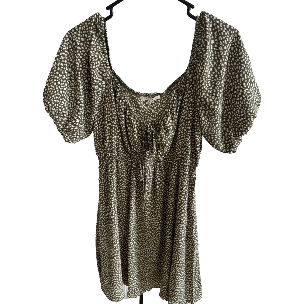BaeVely Floral Dress Double Keyhole Off/On Shoulder Knee Length Size Medium Grn